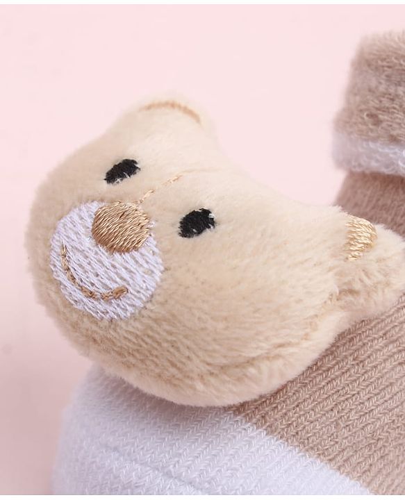 Cute Walk by Babyhug Sock Shoes With Bear Applique  - Multicolour
