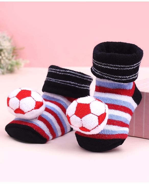 Cute Walk by Babyhug Sock Shoes With Football Applique & Stripes Design - Multicolour