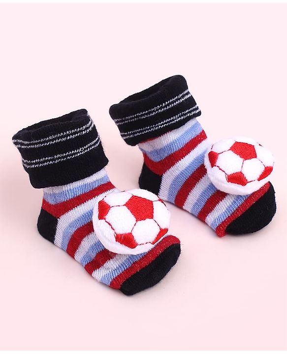 Cute Walk by Babyhug Sock Shoes With Football Applique & Stripes Design - Multicolour