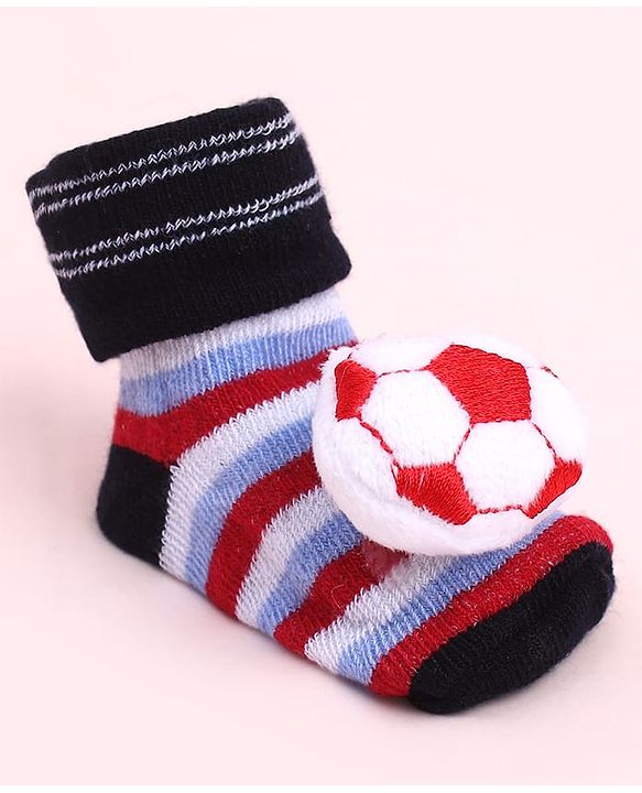Cute Walk by Babyhug Sock Shoes With Football Applique & Stripes Design - Multicolour