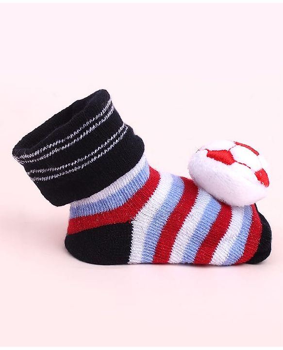 Cute Walk by Babyhug Sock Shoes With Football Applique & Stripes Design - Multicolour