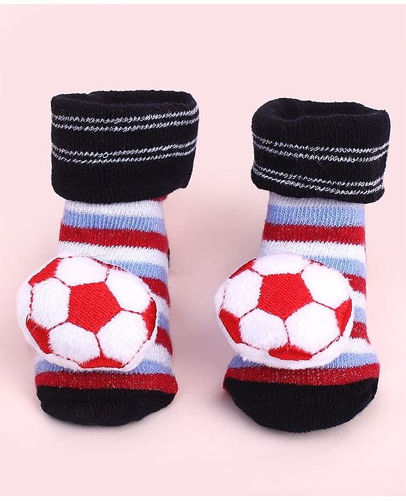 Cute Walk by Babyhug Sock Shoes With Football Applique & Stripes Design - Multicolour