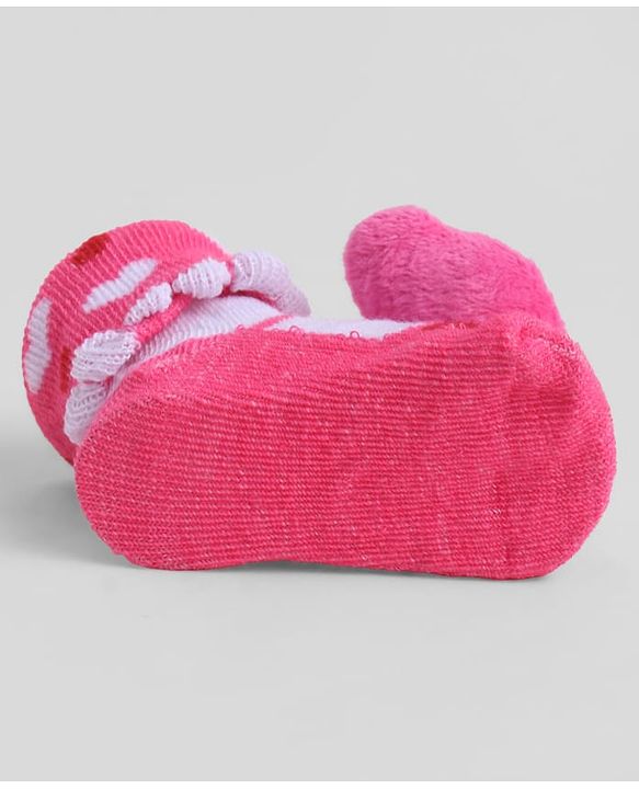Cute Walk by Babyhug Sock Shoes With Animal Applique & Hearts Design - Multicolour