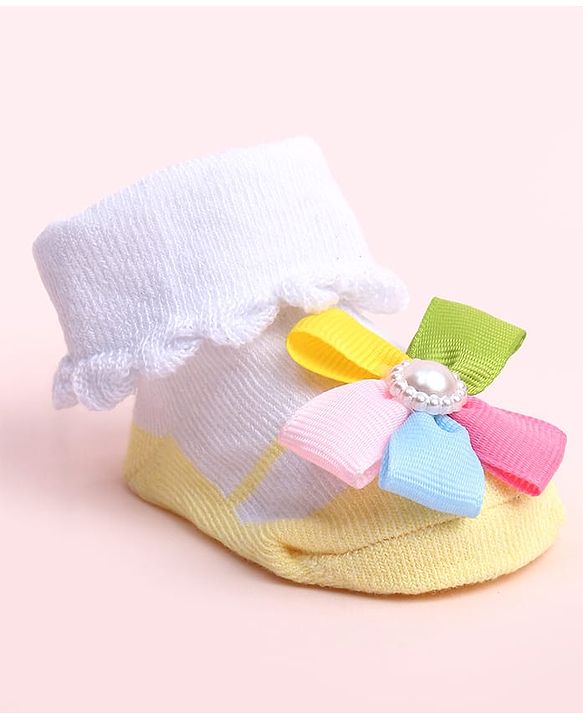 Cute Walk by Babyhug Socks Shoes With Floral Applique - Multicolor
