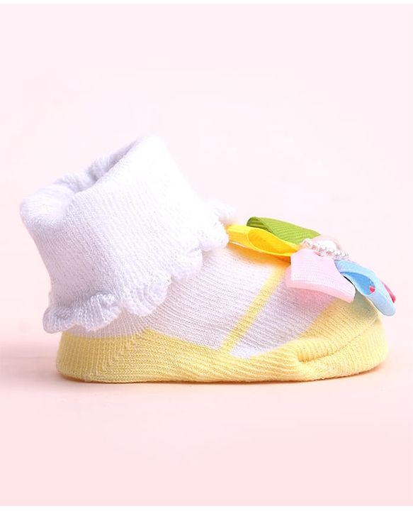 Cute Walk by Babyhug Socks Shoes With Floral Applique - Multicolor