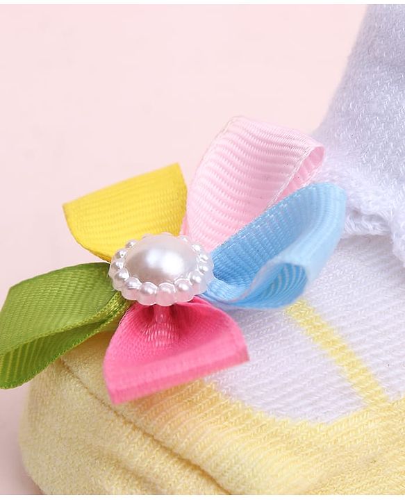 Cute Walk by Babyhug Socks Shoes With Floral Applique - Multicolor