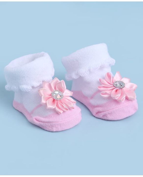 Cute Walk by Babyhug Sock Shoes With Floral Applique - Multicolour