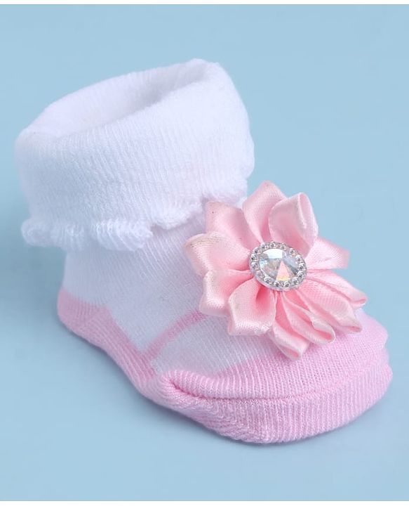 Cute Walk by Babyhug Sock Shoes With Floral Applique - Multicolour