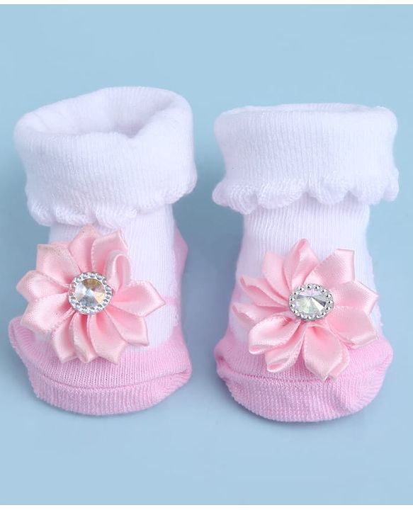 Cute Walk by Babyhug Sock Shoes With Floral Applique - Multicolour