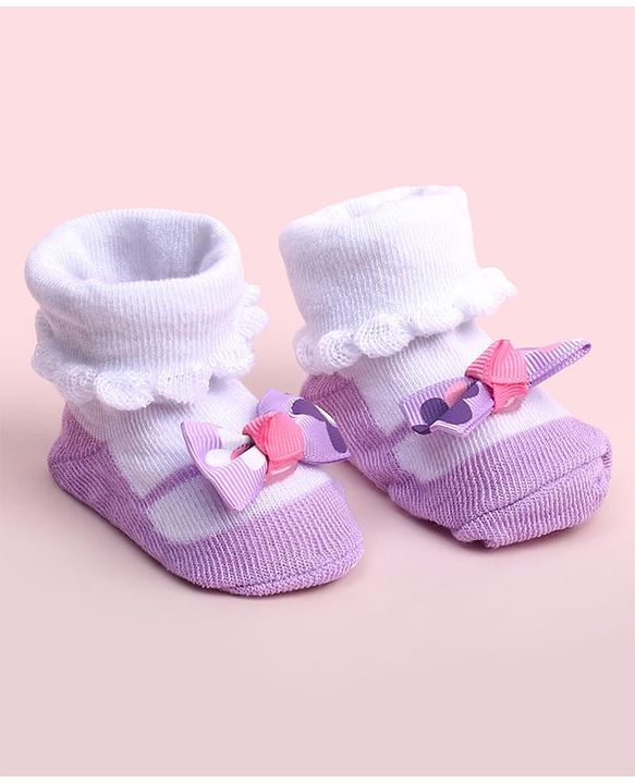 Cute Walk by Babyhug Socks Shoes With Bow Applique - Multicolor