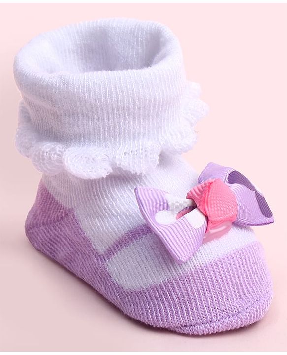 Cute Walk by Babyhug Socks Shoes With Bow Applique - Multicolor