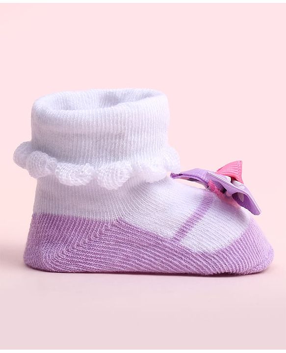 Cute Walk by Babyhug Socks Shoes With Bow Applique - Multicolor