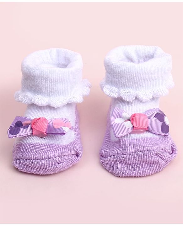 Cute Walk by Babyhug Socks Shoes With Bow Applique - Multicolor