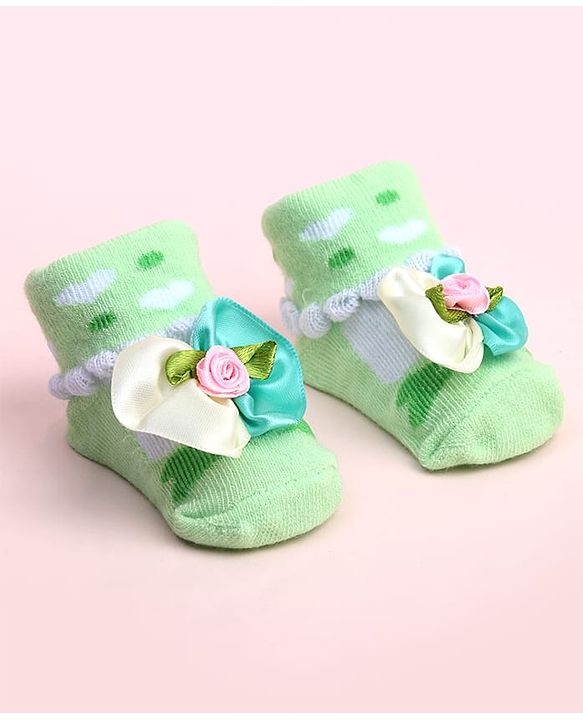 Cute Walk by Babyhug Socks Shoes With Floral Applique - Multicolor