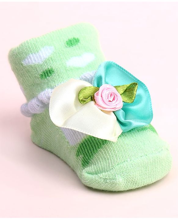 Cute Walk by Babyhug Socks Shoes With Floral Applique - Multicolor