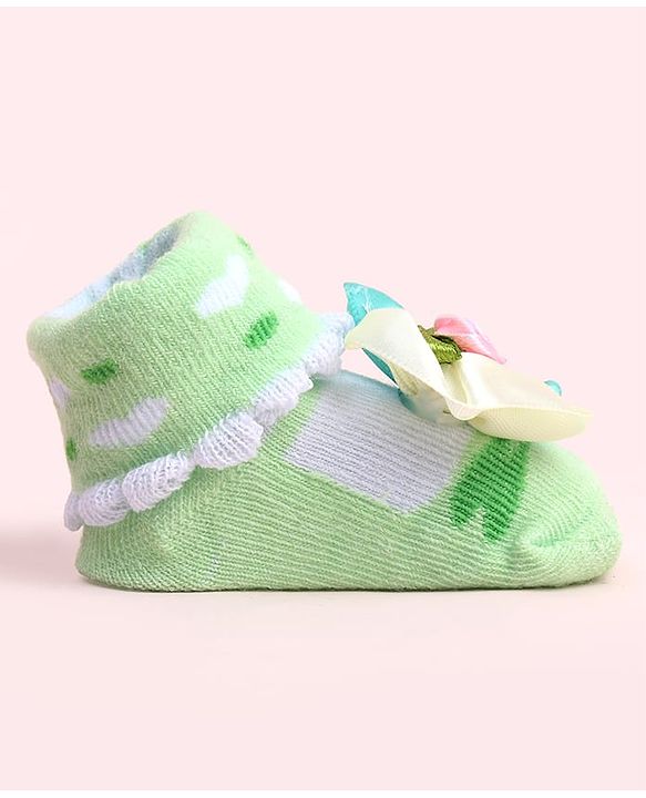 Cute Walk by Babyhug Socks Shoes With Floral Applique - Multicolor