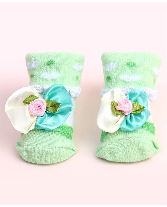 Cute Walk by Babyhug Socks Shoes With Floral Applique - Multicolor