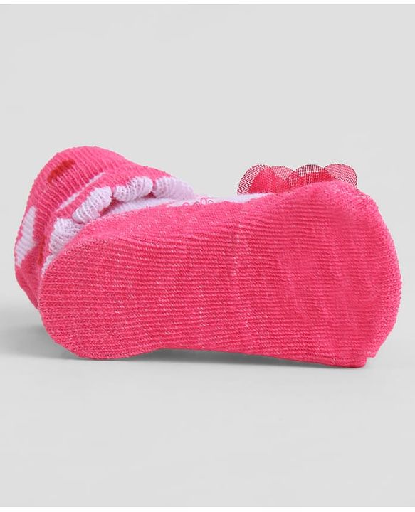 Cute Walk by Babyhug Sock Shoes With Floral Applique & Hearts Design - Multicolour