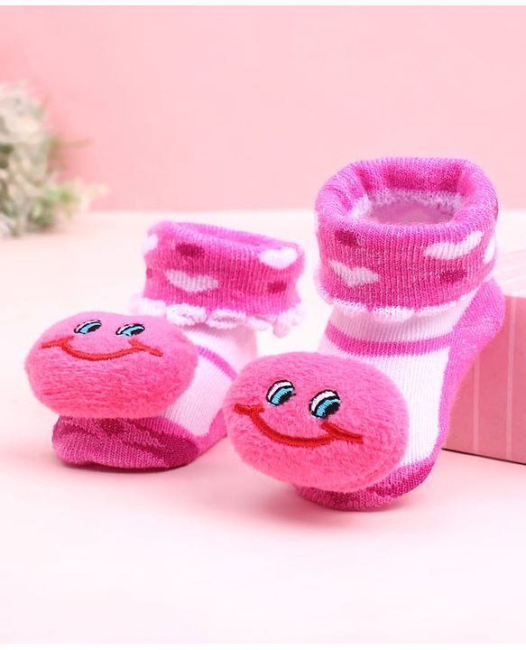 Cute Walk by Babyhug Socks Shoes With Smiley Applique - Multicolor