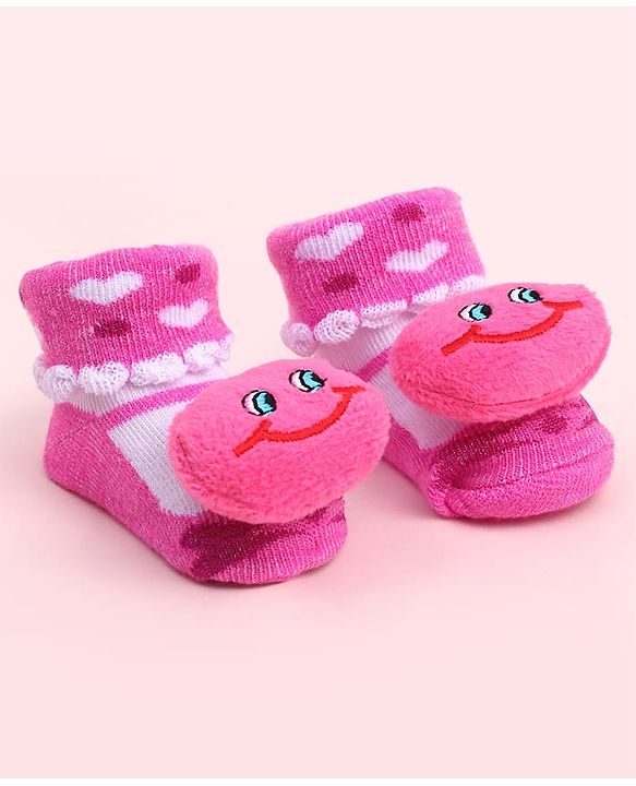 Cute Walk by Babyhug Socks Shoes With Smiley Applique - Multicolor