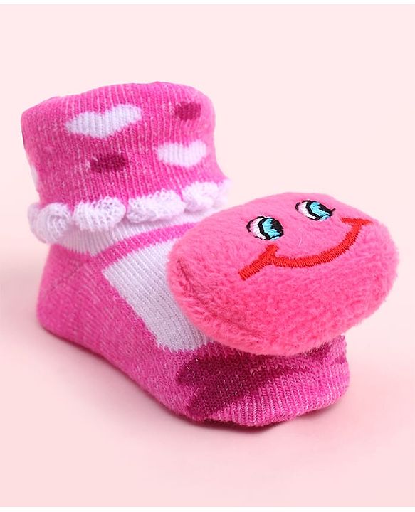 Cute Walk by Babyhug Socks Shoes With Smiley Applique - Multicolor
