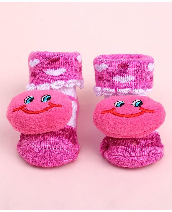 Cute Walk by Babyhug Socks Shoes With Smiley Applique - Multicolor