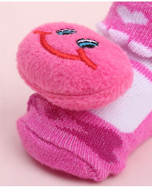 Cute Walk by Babyhug Socks Shoes With Smiley Applique - Multicolor