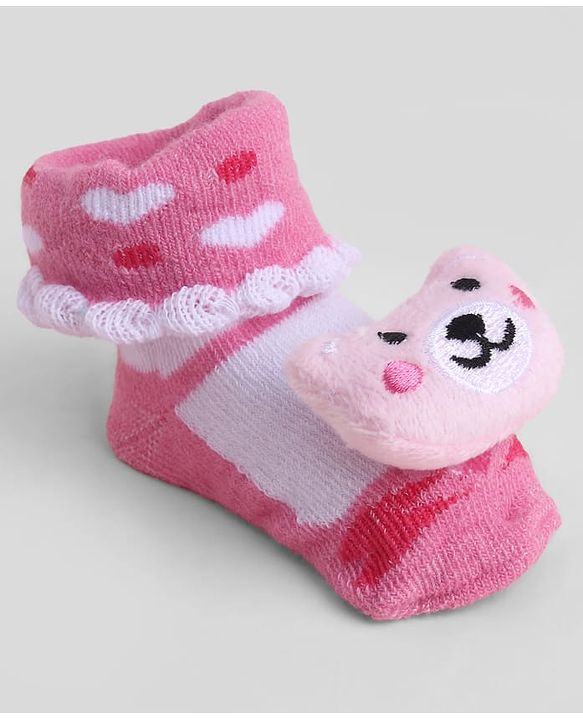 Cute Walk by Babyhug Sock Shoes With Animal Applique & Hearts Design - Multicolour