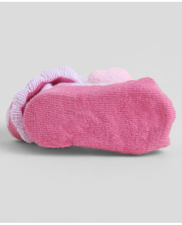 Cute Walk by Babyhug Sock Shoes With Animal Applique & Hearts Design - Multicolour
