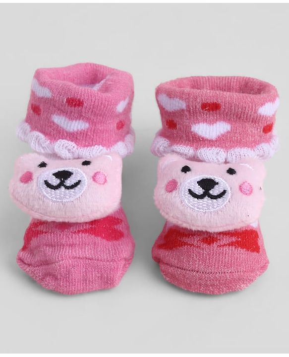 Cute Walk by Babyhug Sock Shoes With Animal Applique & Hearts Design - Multicolour