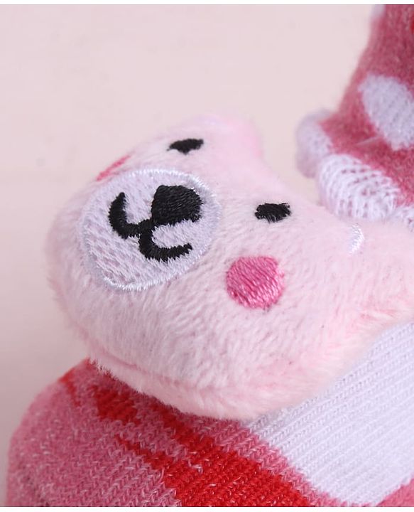 Cute Walk by Babyhug Sock Shoes With Animal Applique & Hearts Design - Multicolour