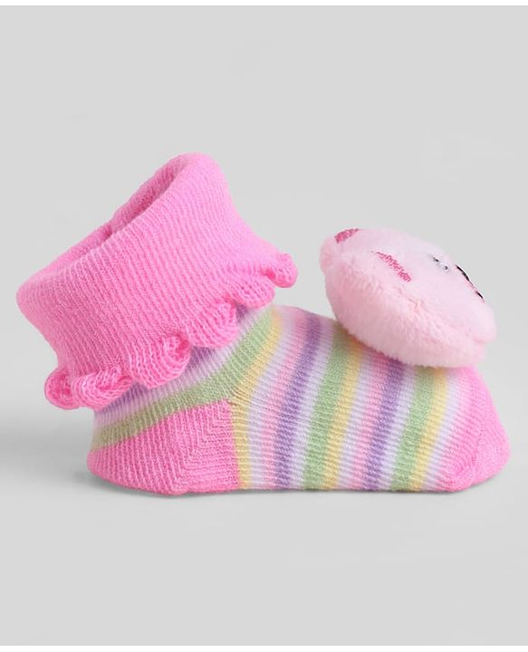Cute Walk by Babyhug Sock Shoes With Animal Applique & Stripes Design - Multicolour