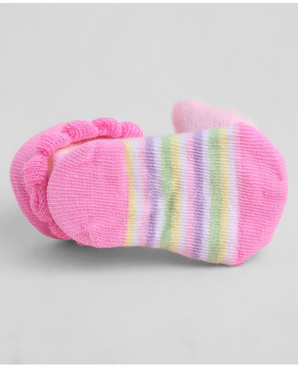 Cute Walk by Babyhug Sock Shoes With Animal Applique & Stripes Design - Multicolour