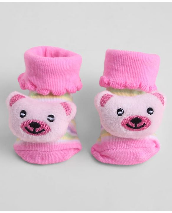 Cute Walk by Babyhug Sock Shoes With Animal Applique & Stripes Design - Multicolour
