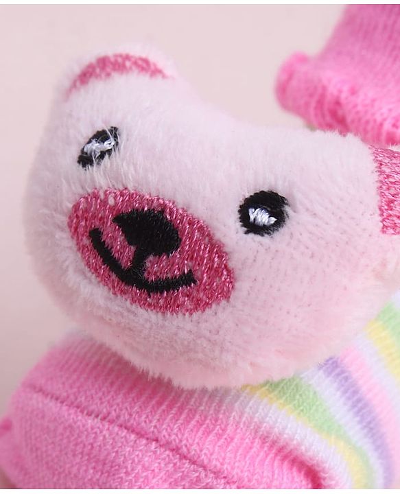 Cute Walk by Babyhug Sock Shoes With Animal Applique & Stripes Design - Multicolour