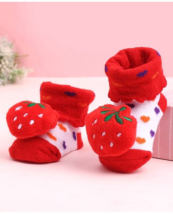 Cute Walk by Babyhug Socks Shoes With Strawberry Applique - Multicolor