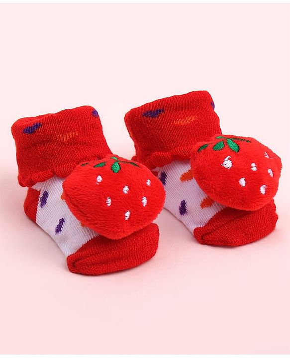 Cute Walk by Babyhug Socks Shoes With Strawberry Applique - Multicolor