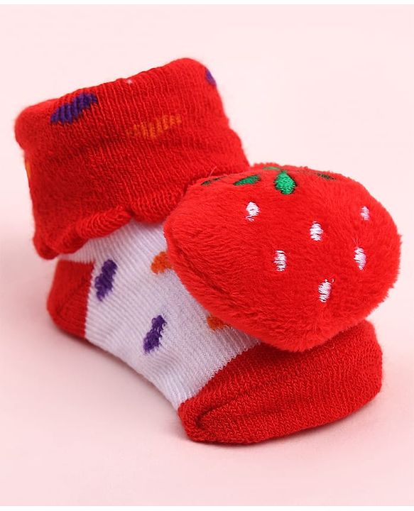 Cute Walk by Babyhug Socks Shoes With Strawberry Applique - Multicolor
