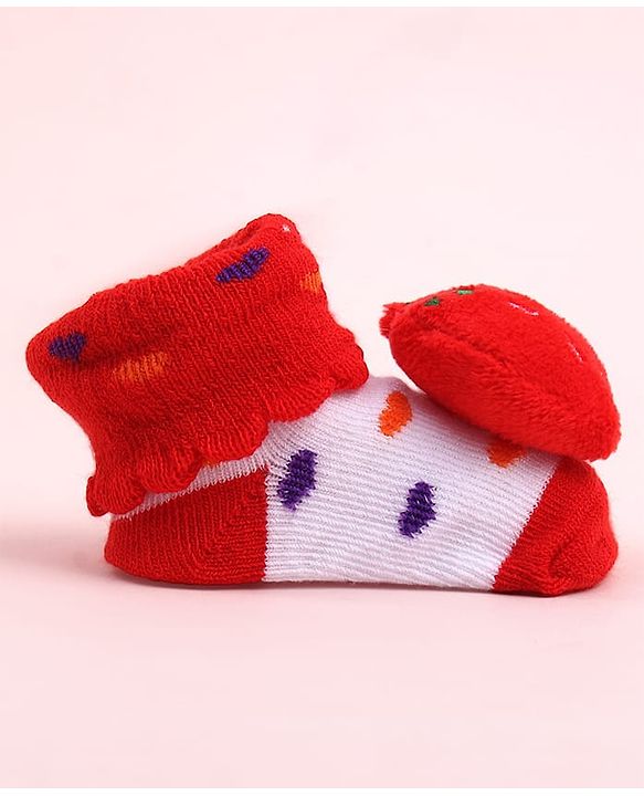 Cute Walk by Babyhug Socks Shoes With Strawberry Applique - Multicolor