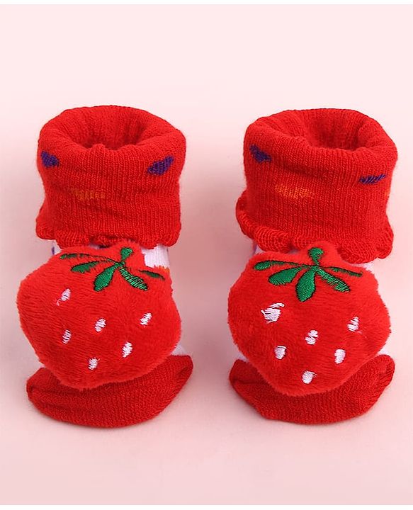Cute Walk by Babyhug Socks Shoes With Strawberry Applique - Multicolor