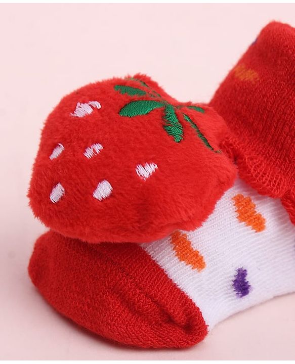 Cute Walk by Babyhug Socks Shoes With Strawberry Applique - Multicolor