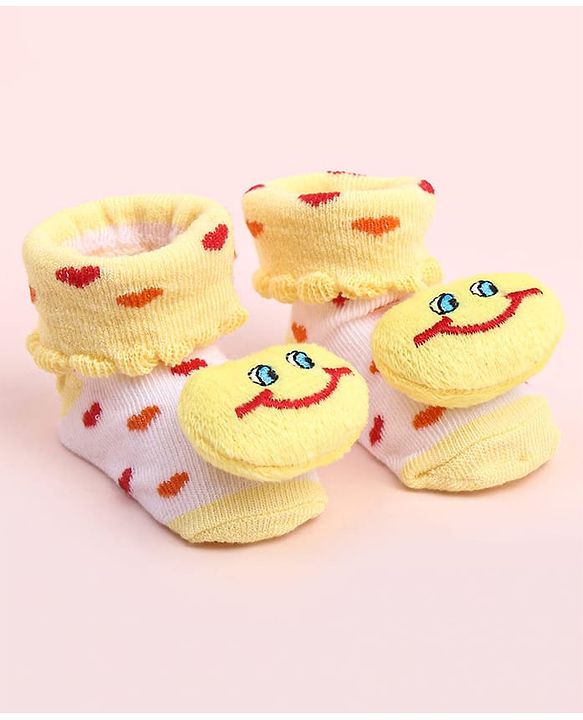 Cute Walk by Babyhug Socks Shoes With Smiley Applique - Multicolor