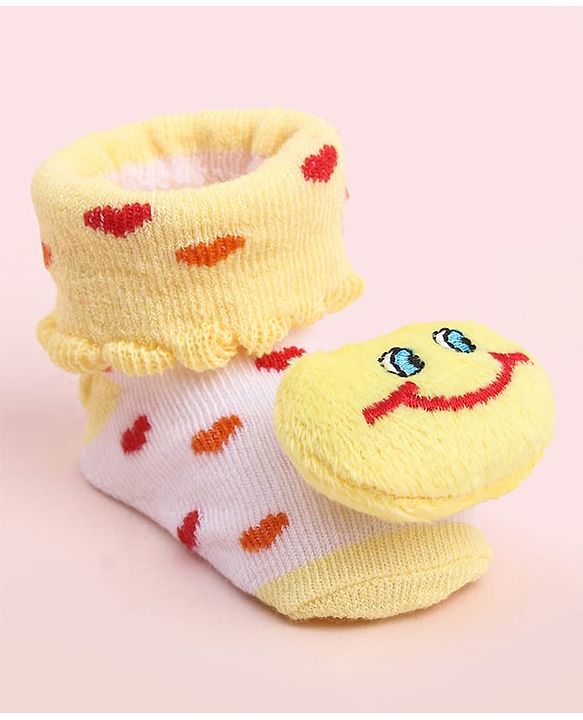 Cute Walk by Babyhug Socks Shoes With Smiley Applique - Multicolor