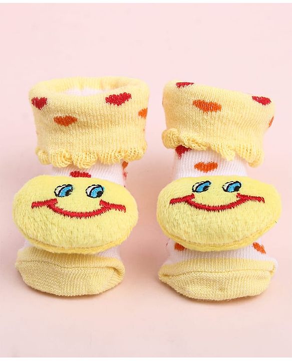 Cute Walk by Babyhug Socks Shoes With Smiley Applique - Multicolor