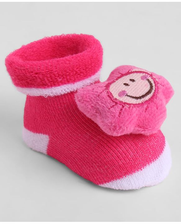 Cute Walk by Babyhug Sock Shoes With Floral Applique - Multicolour