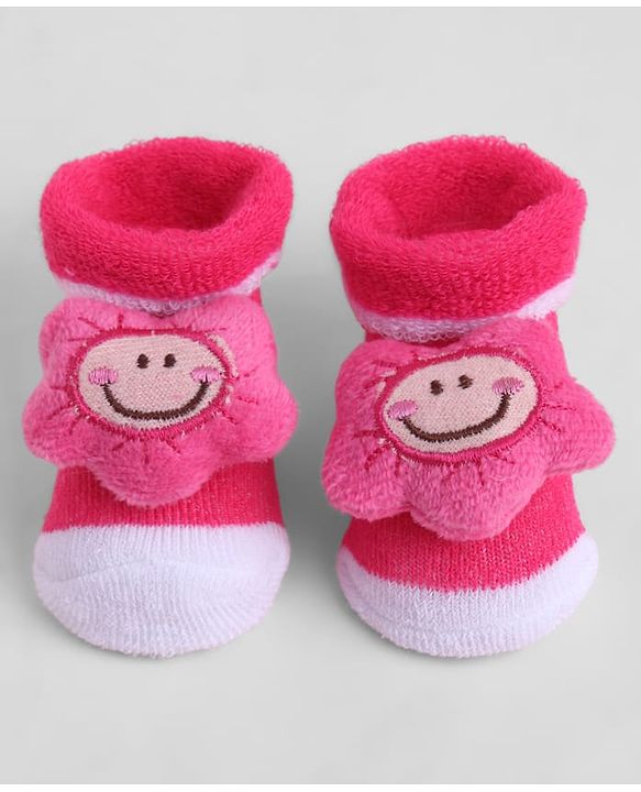Cute Walk by Babyhug Sock Shoes With Floral Applique - Multicolour