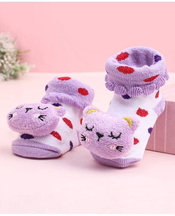 Cute Walk by Babyhug Socks Shoes With Kitty Applique - Multicolor