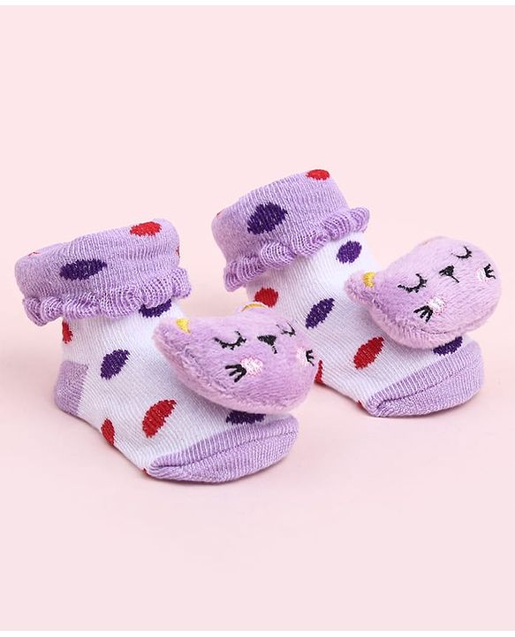 Cute Walk by Babyhug Socks Shoes With Kitty Applique - Multicolor