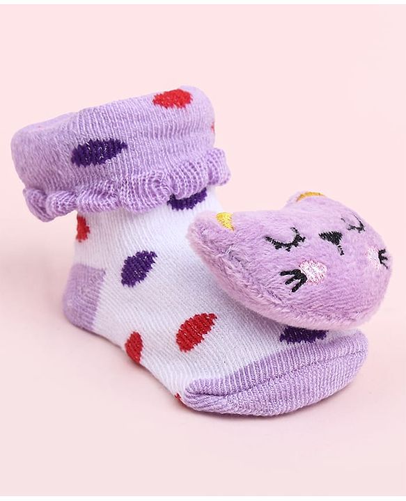 Cute Walk by Babyhug Socks Shoes With Kitty Applique - Multicolor