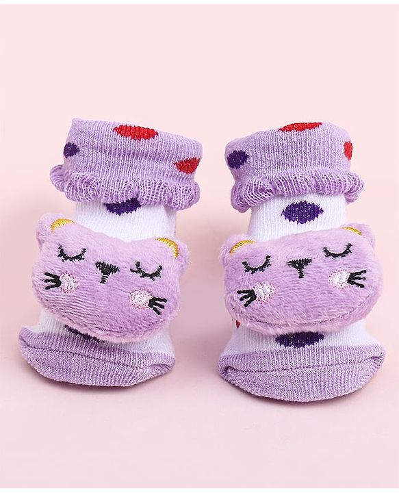 Cute Walk by Babyhug Socks Shoes With Kitty Applique - Multicolor